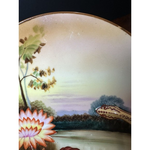 Antique Nippon Morimura Hand-painted Dish with Moriage Finger Handle - Landscape - Picture 11 of 11